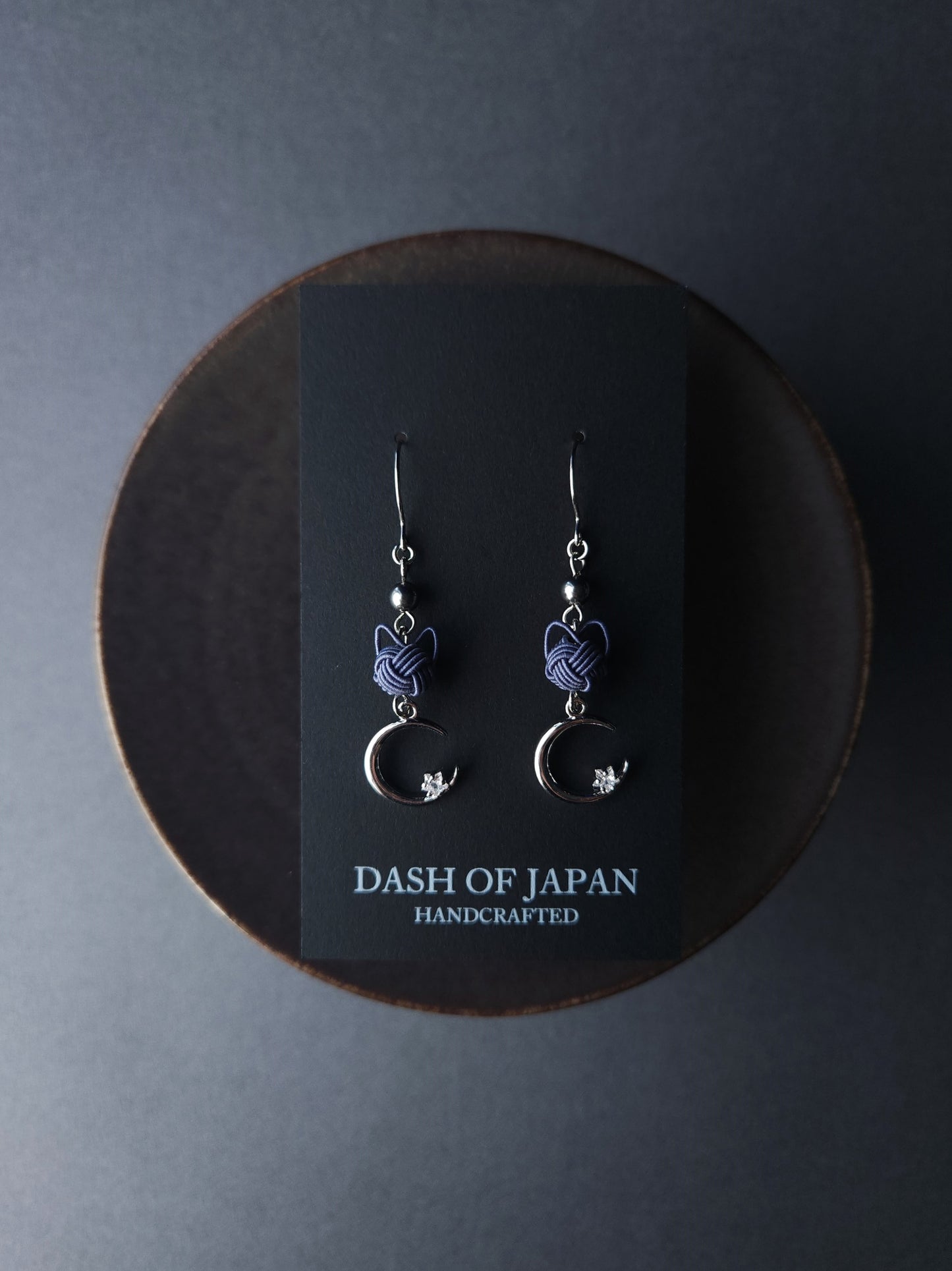 Cat and Crescent Moon - Blue Gray in Silver