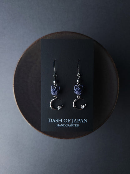 Cat and Crescent Moon - Blue Gray in Silver