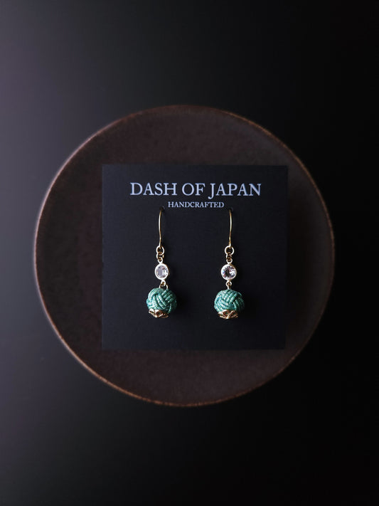 Japanese Mizuhiki Drop Earrings - Shiny Aqua