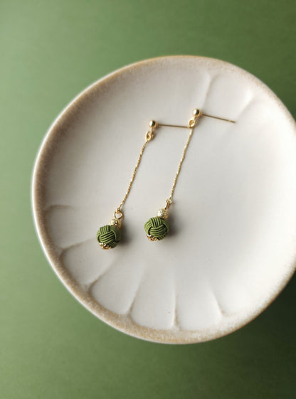 Long Drop Earrings - Matcha Green