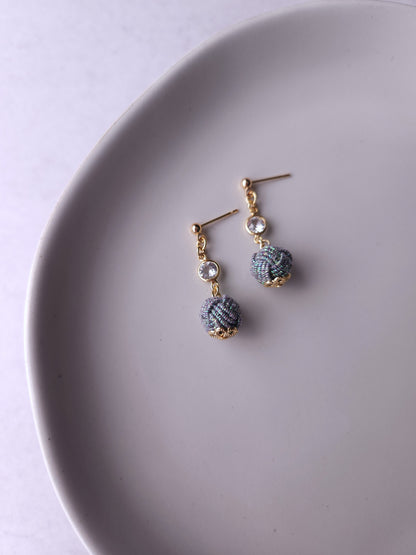Japanese Mizuhiki Drop Earrings - Iridescent Gray