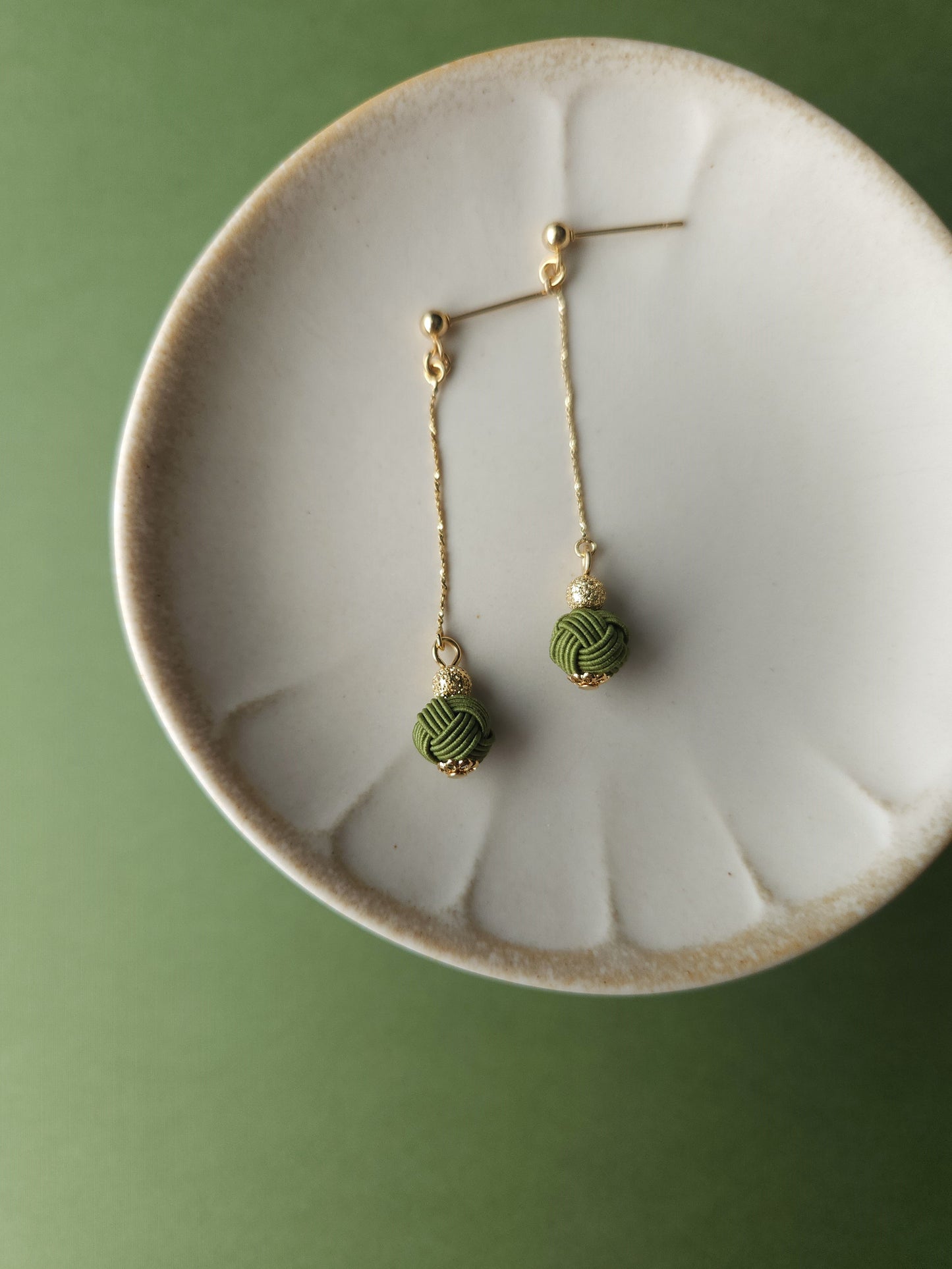 Long Drop Earrings - Matcha Green