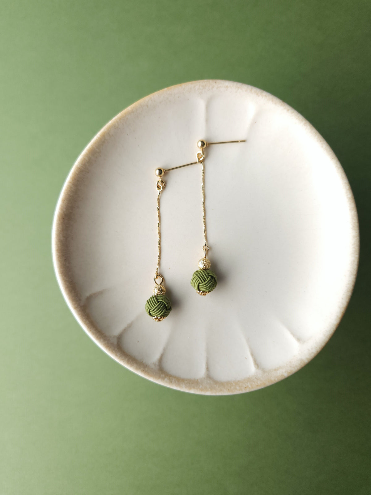 Long Drop Earrings - Matcha Green
