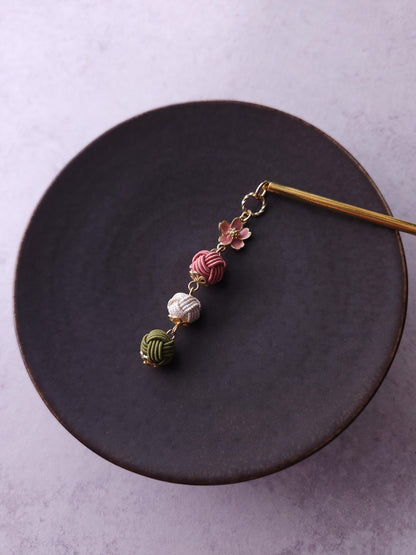 Kanzashi Hair Stick - Dusty Pink White Green