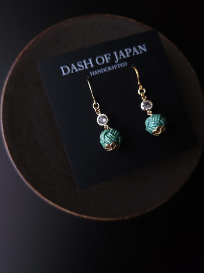 Japanese Mizuhiki Drop Earrings - Shiny Aqua