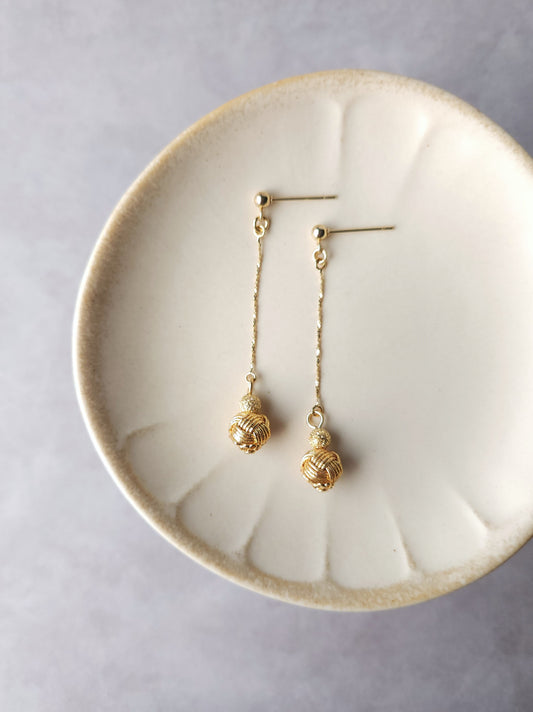 Long Drop Earrings - Metallic Gold