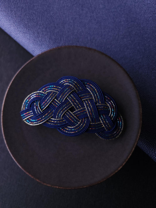 Hair Barrette - Navy Blue and Chromatic Rainbow