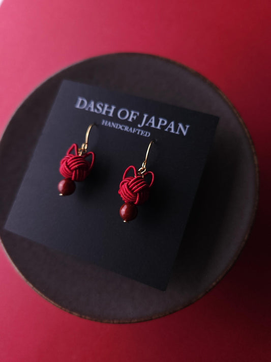 Cat Head  Earrings - Dark Red