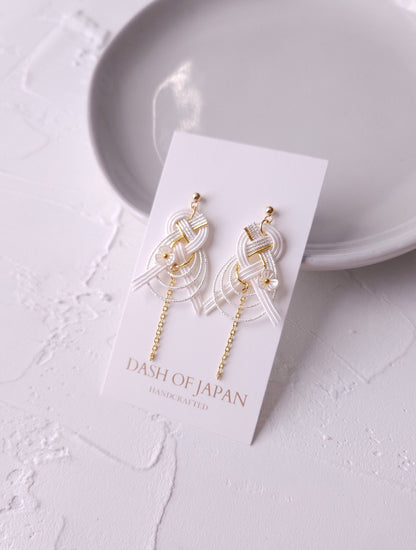Drop Earrings made with Japanese Mizuhiki - White