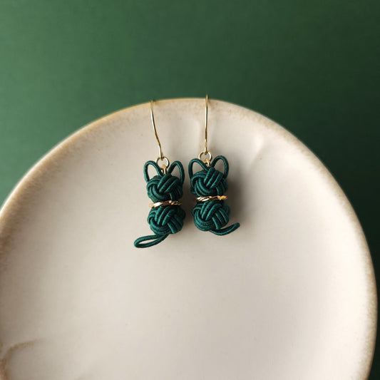 Cat Earrings  - Deep Green