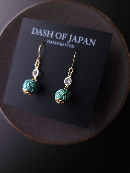 Japanese Mizuhiki Drop Earrings - Shiny Aqua
