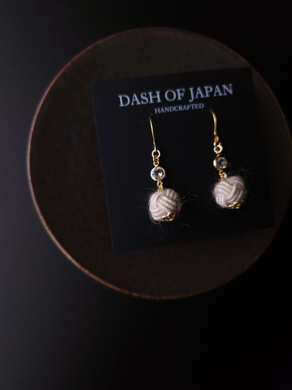 Japanese Mizuhiki Drop Earrings - Fluffy Warm Gray