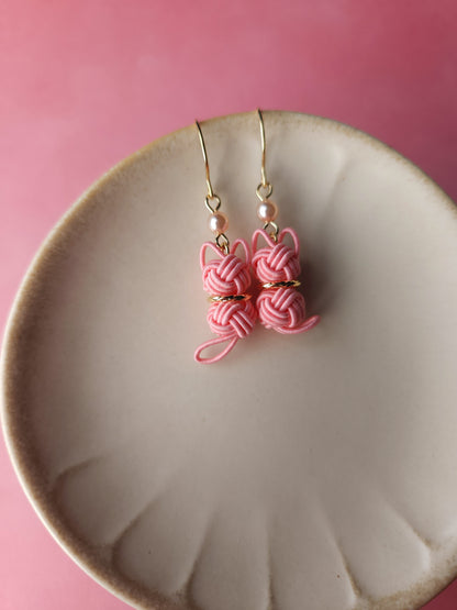 Cat Earrings - Coral Pink