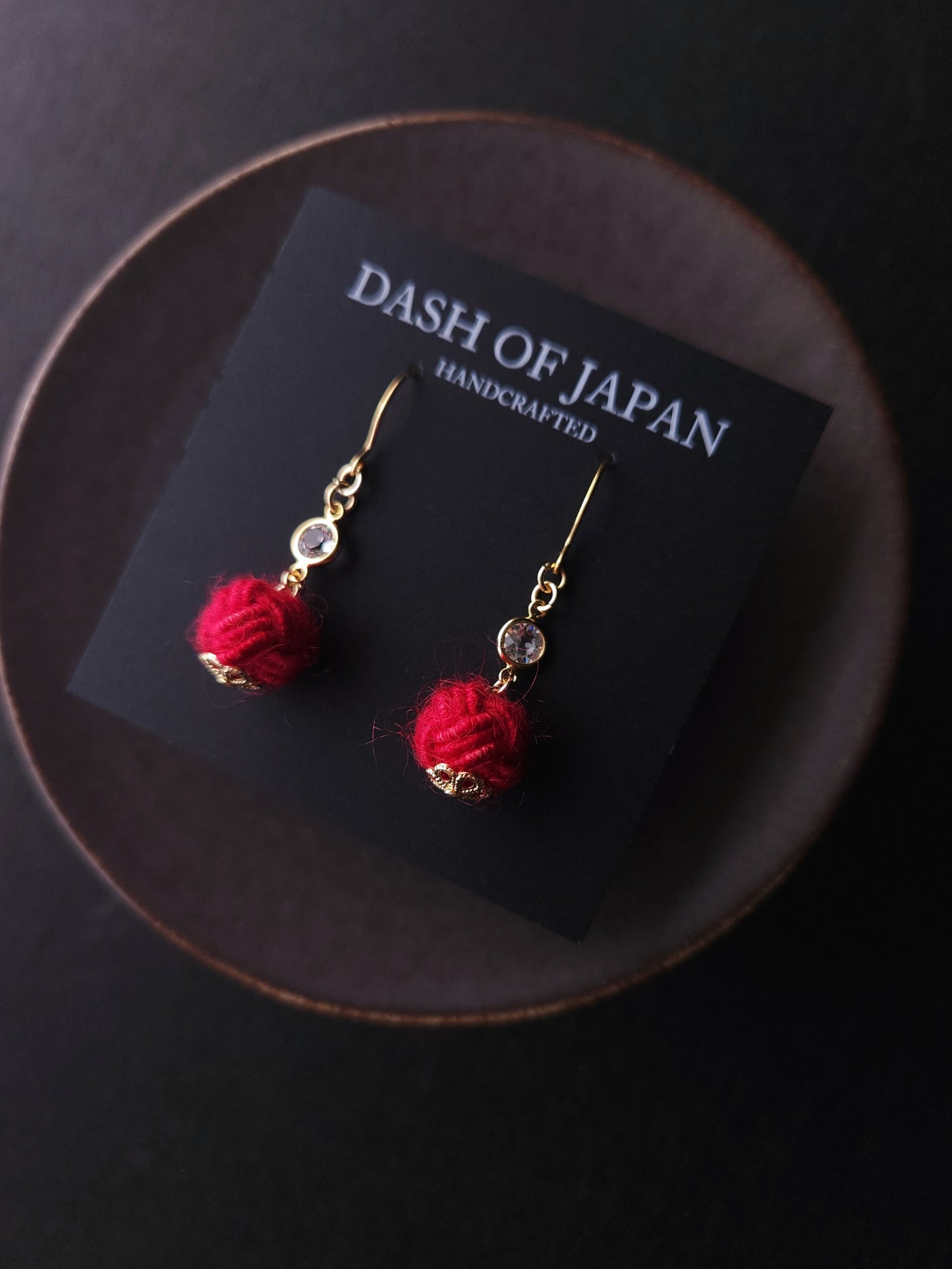 Japanese Mizuhiki Drop Earrings - Fluffy Red