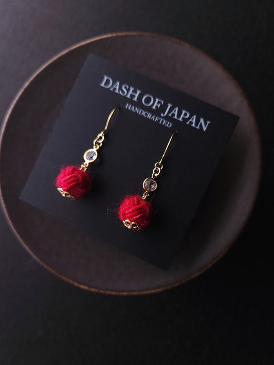 Japanese Mizuhiki Drop Earrings - Fluffy Red