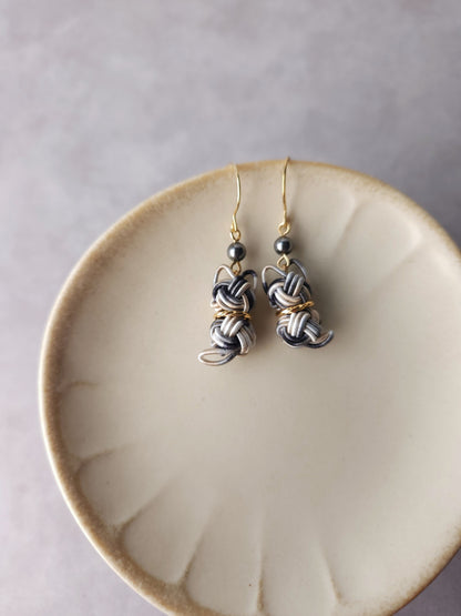 Cat  Earrings- Black and White Bicolor