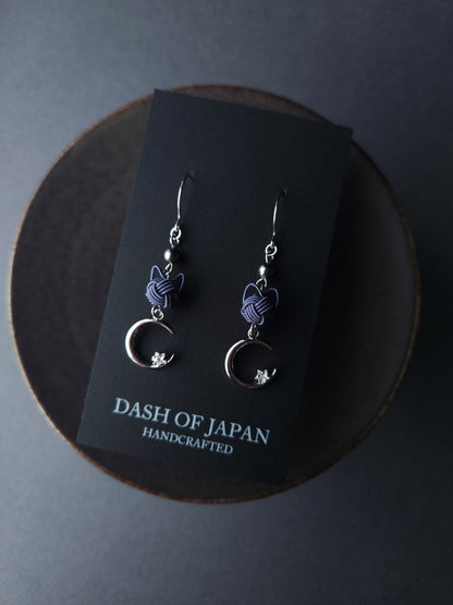 Cat and Crescent Moon - Blue Gray in Silver