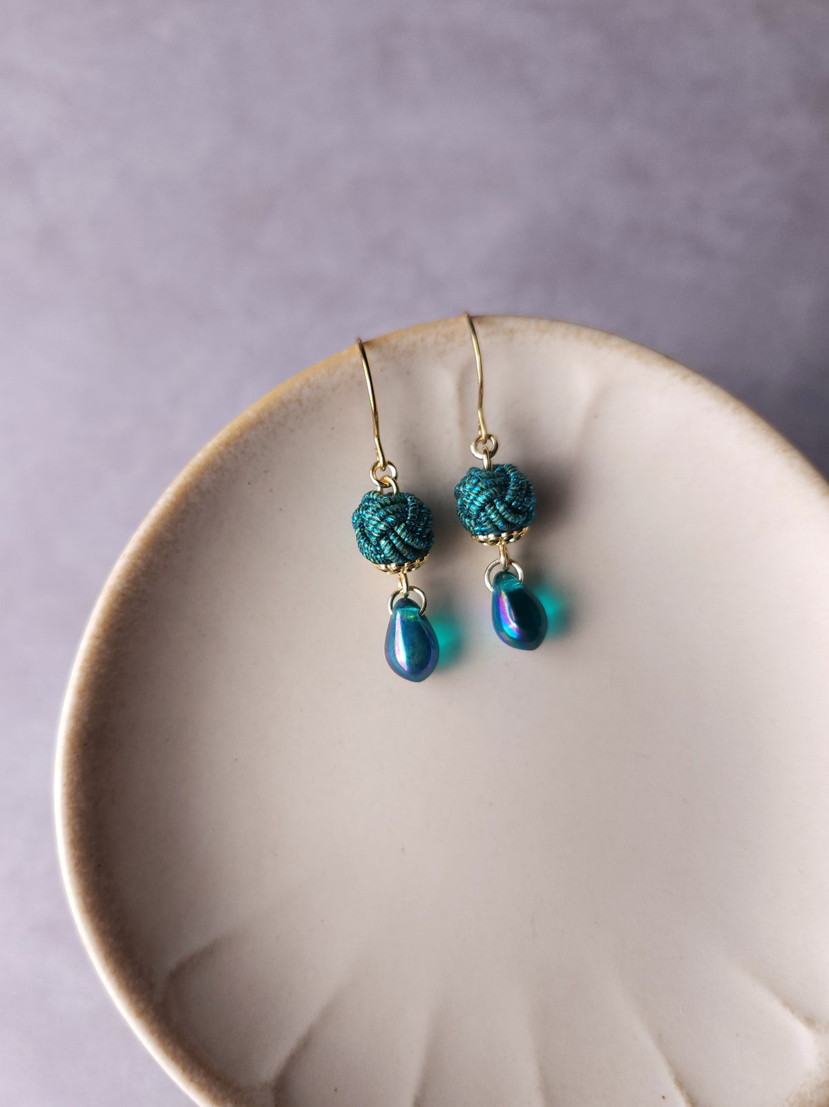 Simple Drop Earrings -  Metallic Blue Green