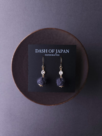 Japanese Mizuhiki Drop Earrings - Fluffy Gray