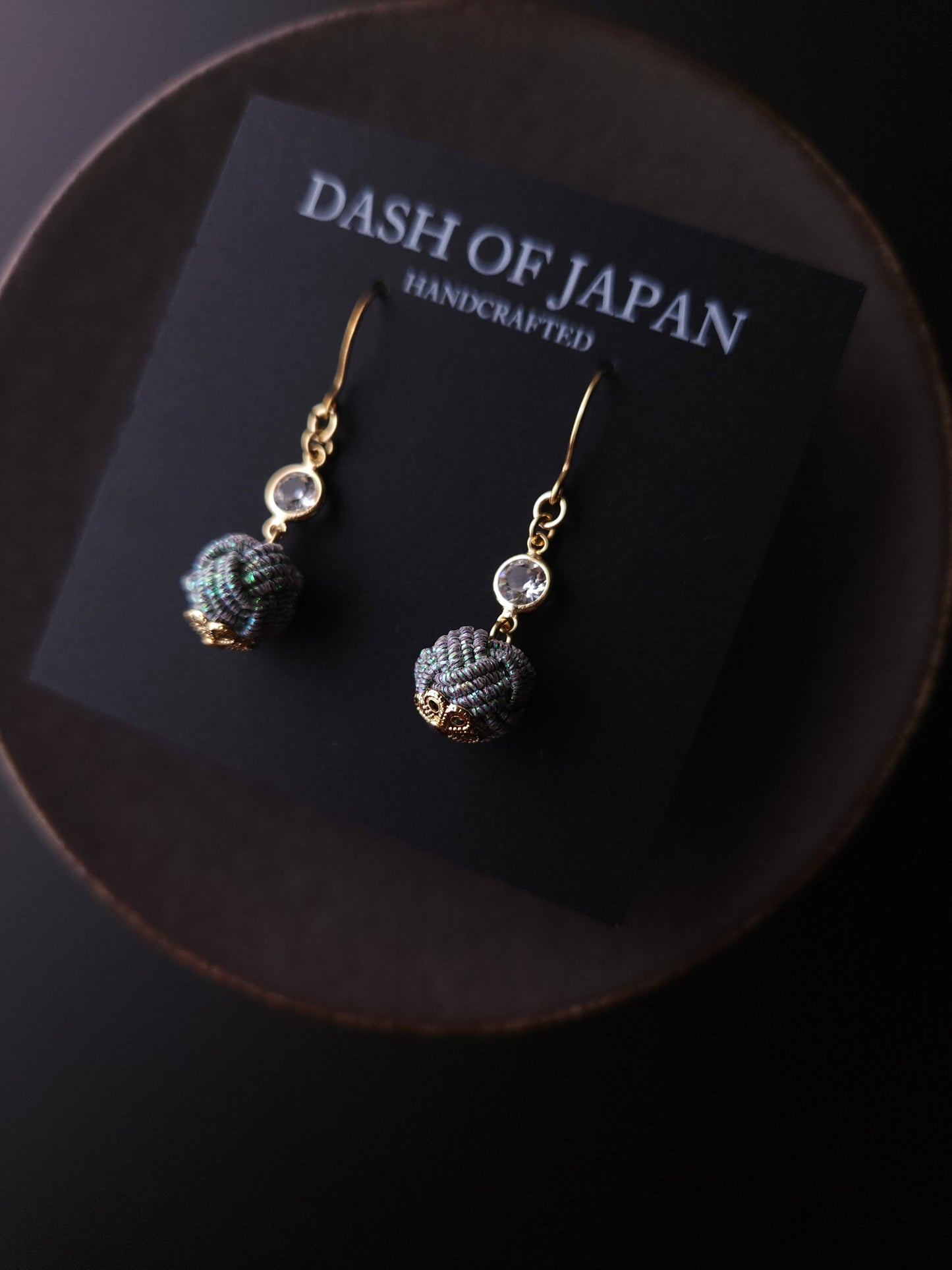 Japanese Mizuhiki Drop Earrings - Iridescent Gray