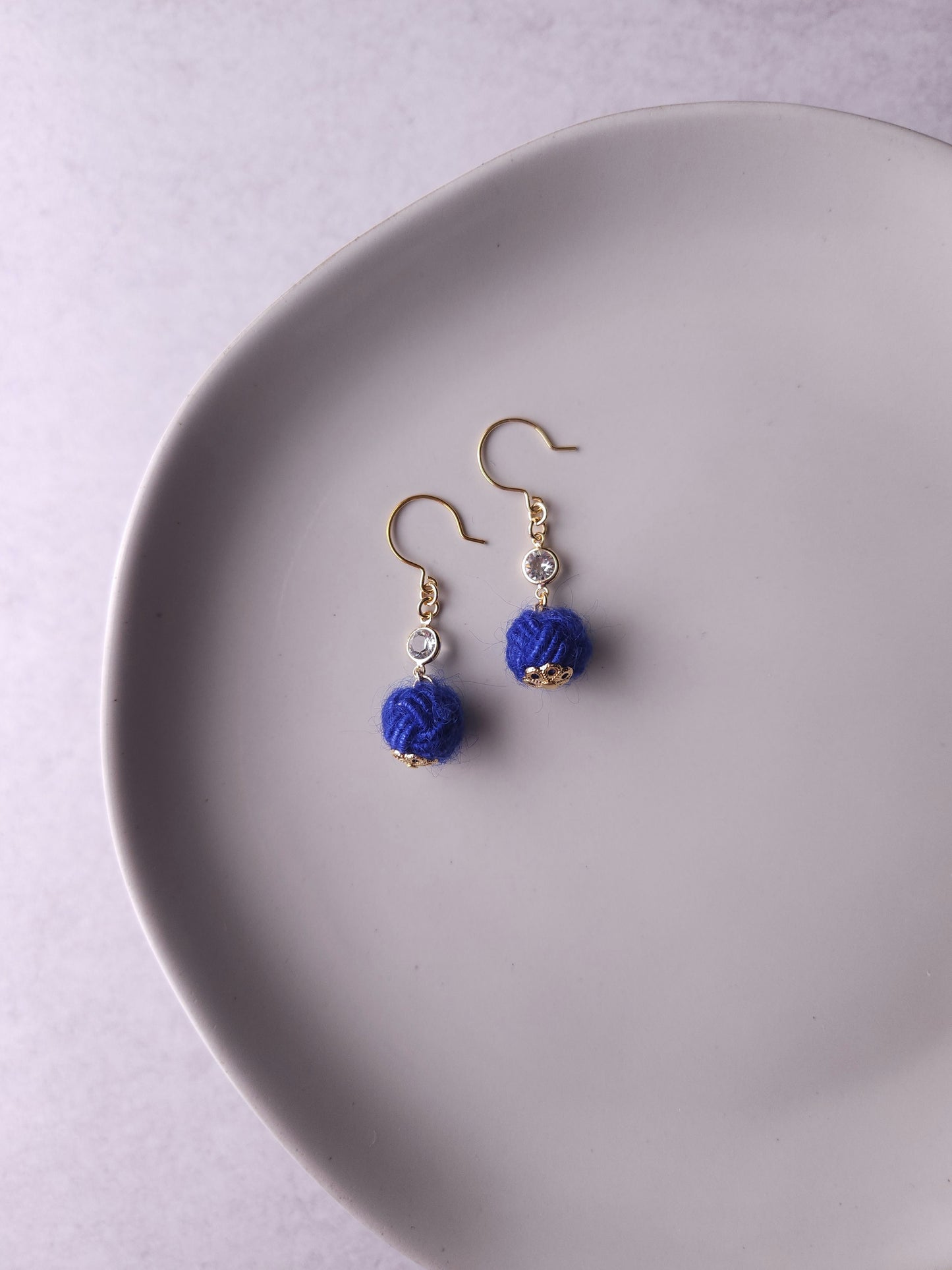 Japanese Mizuhiki Drop Earrings - Fluffy Blue