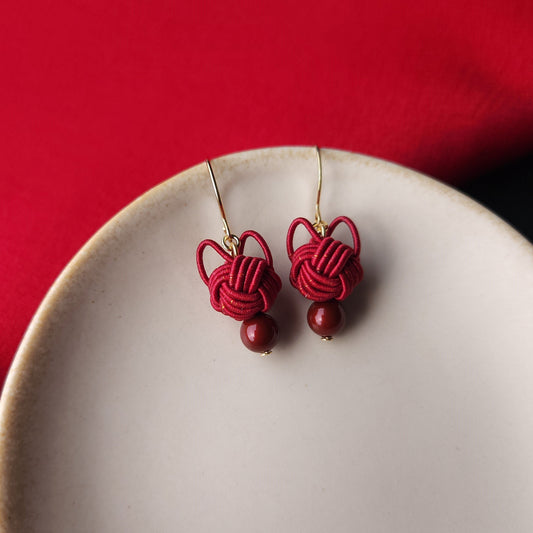 Cat Head  Earrings - Dark Red