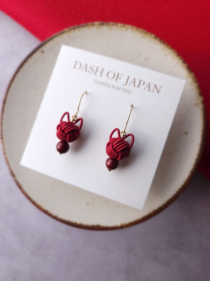 Cat Head  Earrings - Dark Red