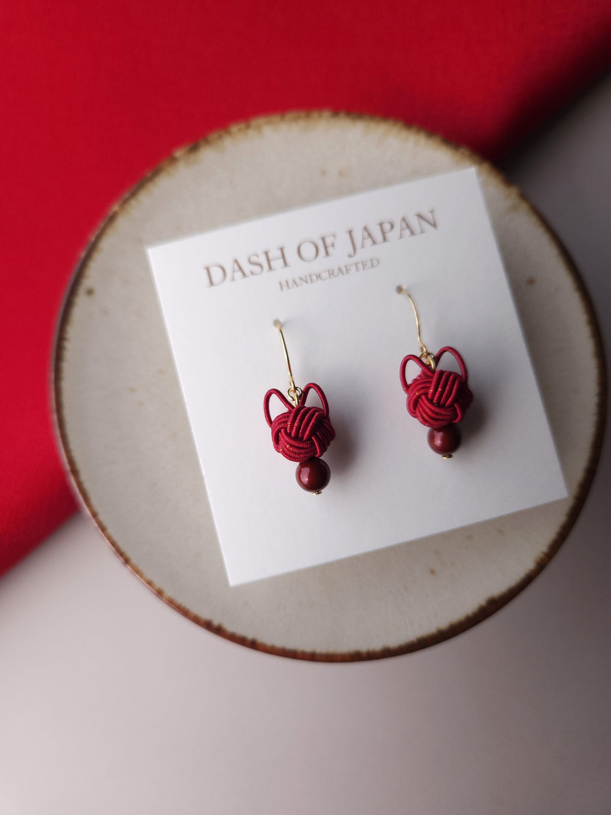 Cat Head  Earrings - Dark Red