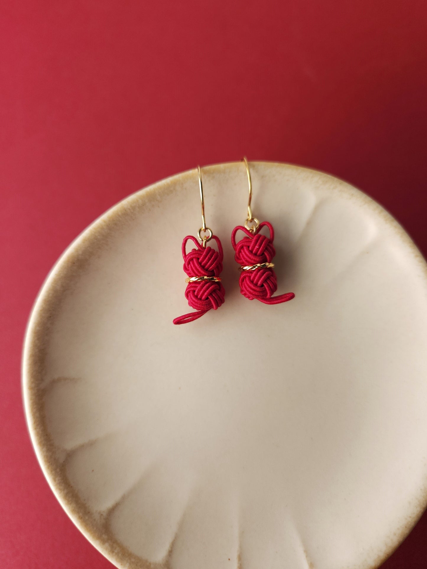 Cat Earrings  -Dark Red