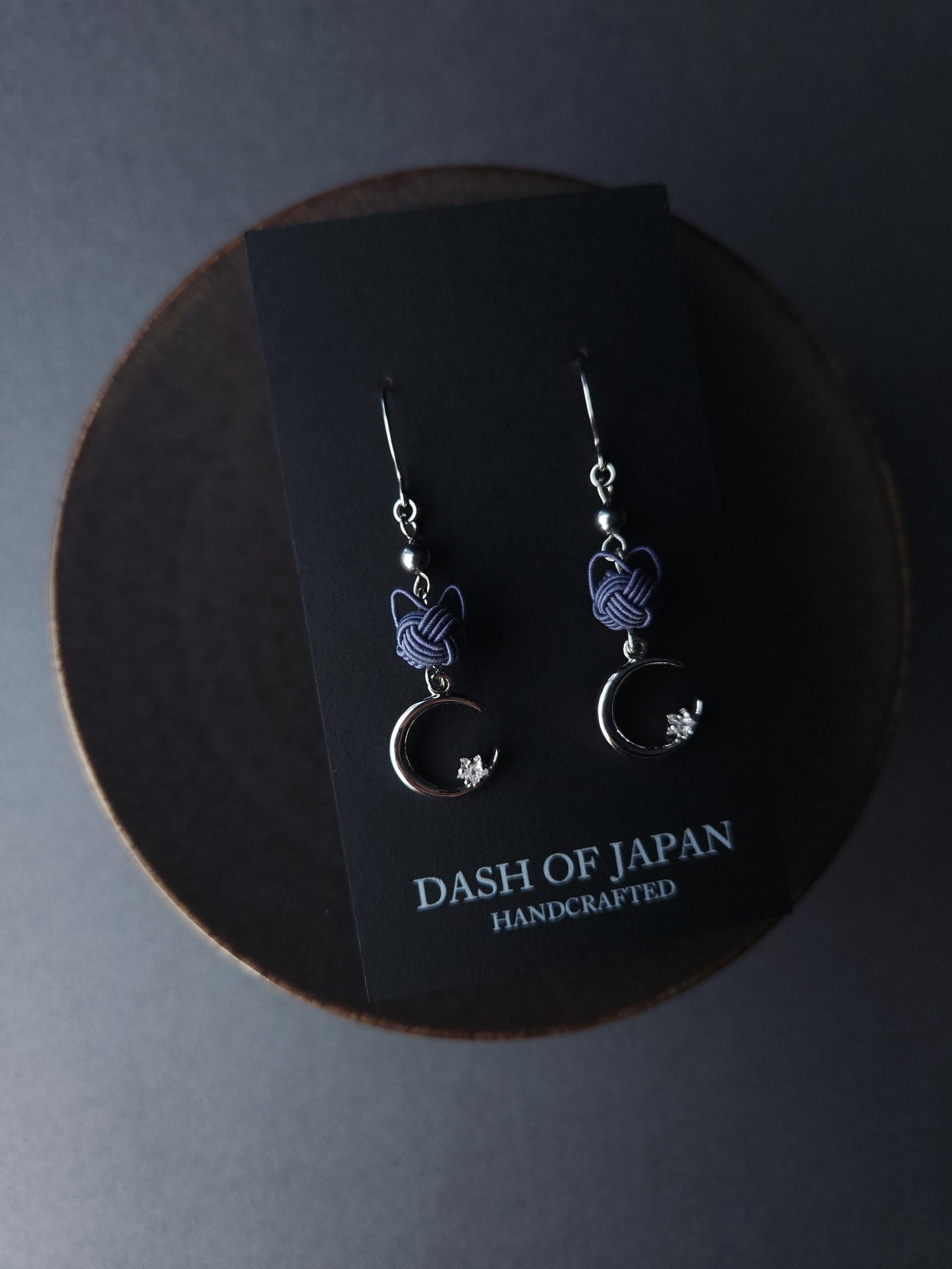 Cat and Crescent Moon - Blue Gray in Silver