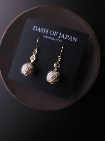Japanese Mizuhiki Drop Earrings - Fluffy Warm Gray