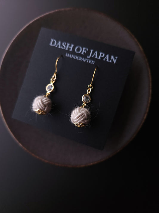 Japanese Mizuhiki Drop Earrings - Fluffy Warm Gray