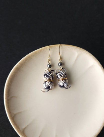 Cat  Earrings- Black and White Bicolor