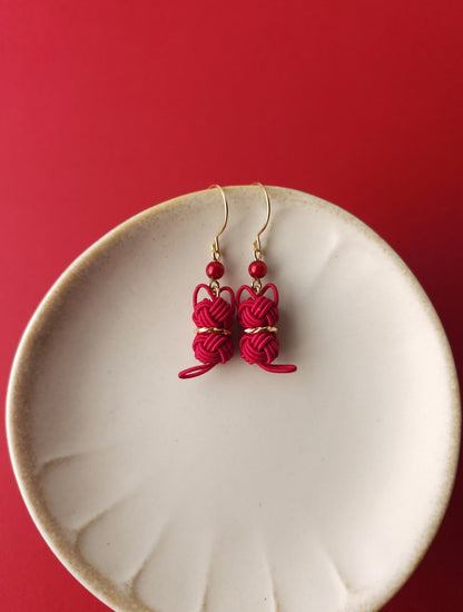 Cat Earrings  -Dark Red