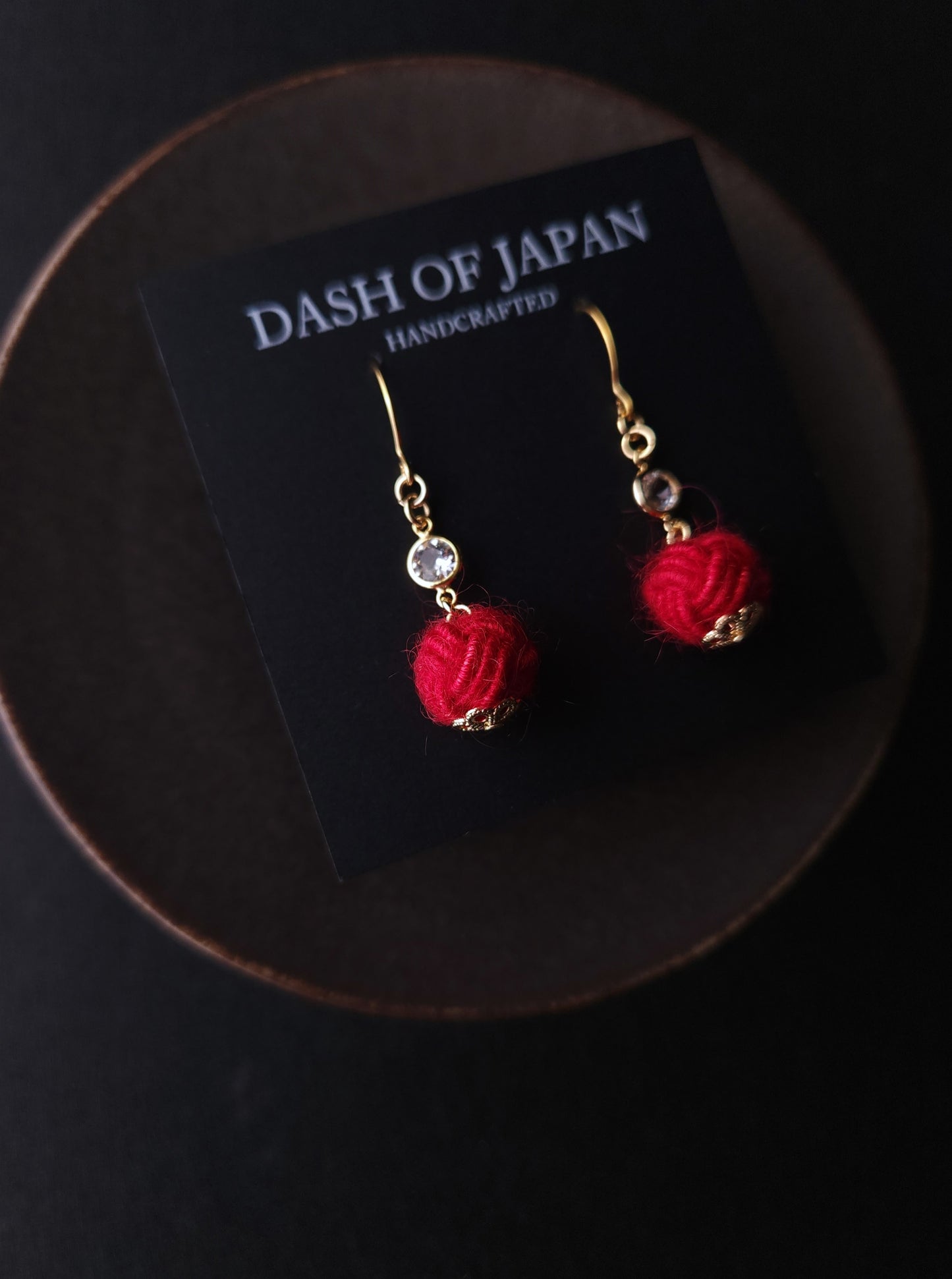 Japanese Mizuhiki Drop Earrings - Fluffy Red