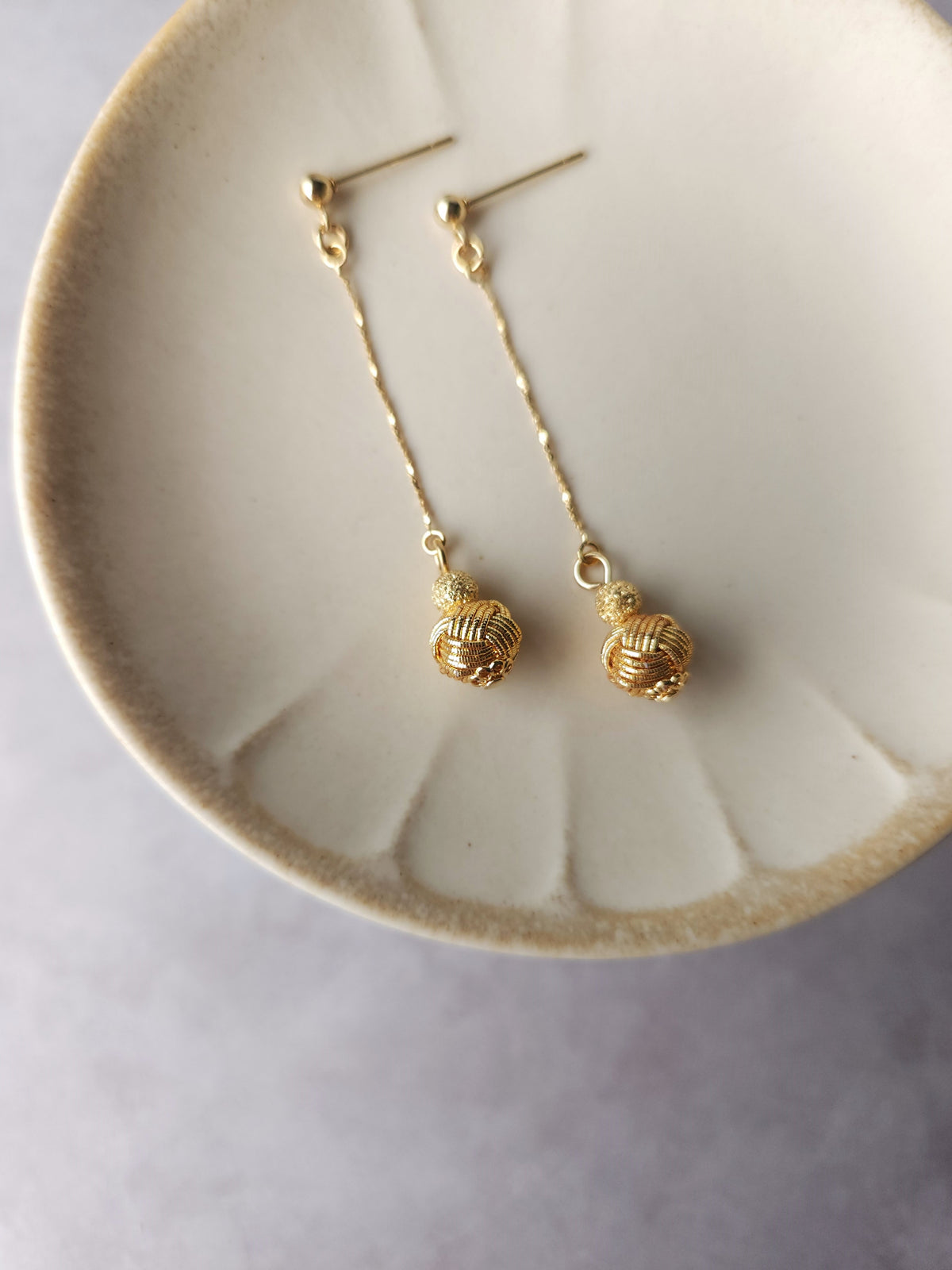 Long Drop Earrings - Metallic Gold