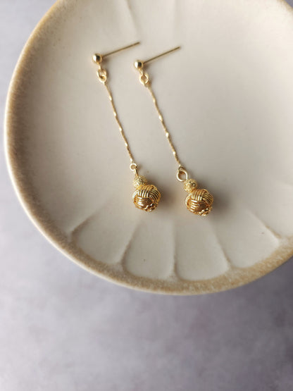 Long Drop Earrings - Metallic Gold