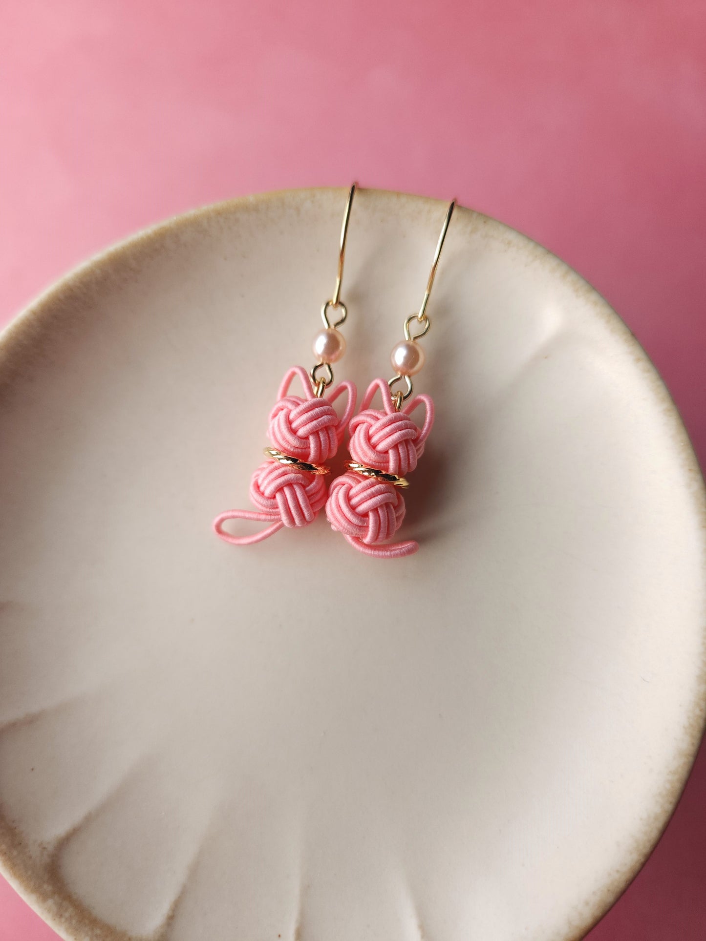 Cat Earrings - Coral Pink