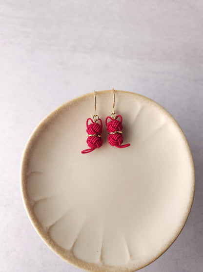 Cat Earrings  -Dark Red
