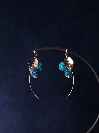 Flower Drop Earrings handmade with Japanese Mizuhiki, Teal Green