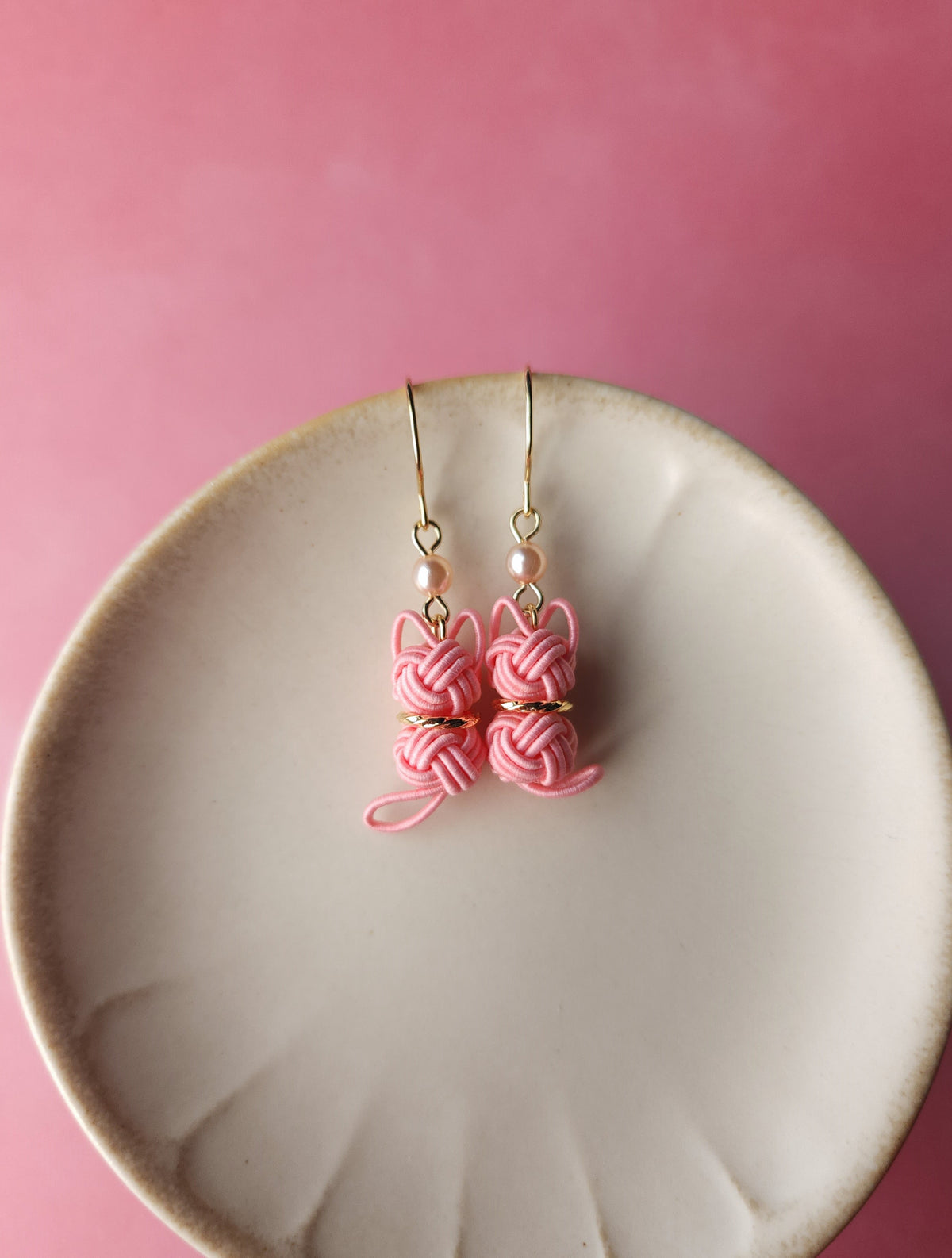 Cat Earrings - Coral Pink