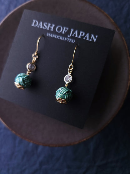 Japanese Mizuhiki Drop Earrings - Shiny Aqua