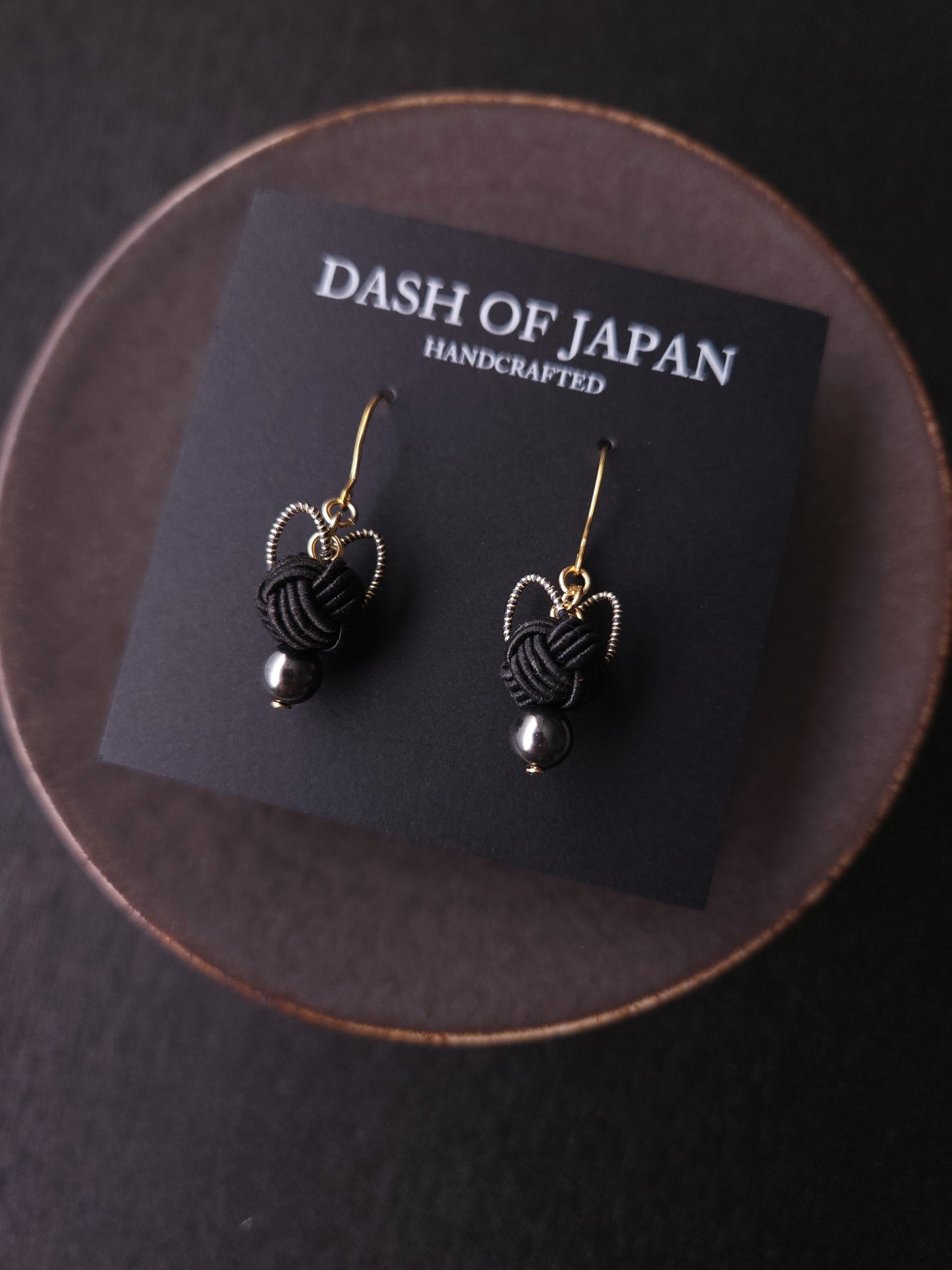 Cat Head Earrings - Black x Black Gold