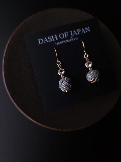Japanese Mizuhiki Drop Earrings - Iridescent Gray