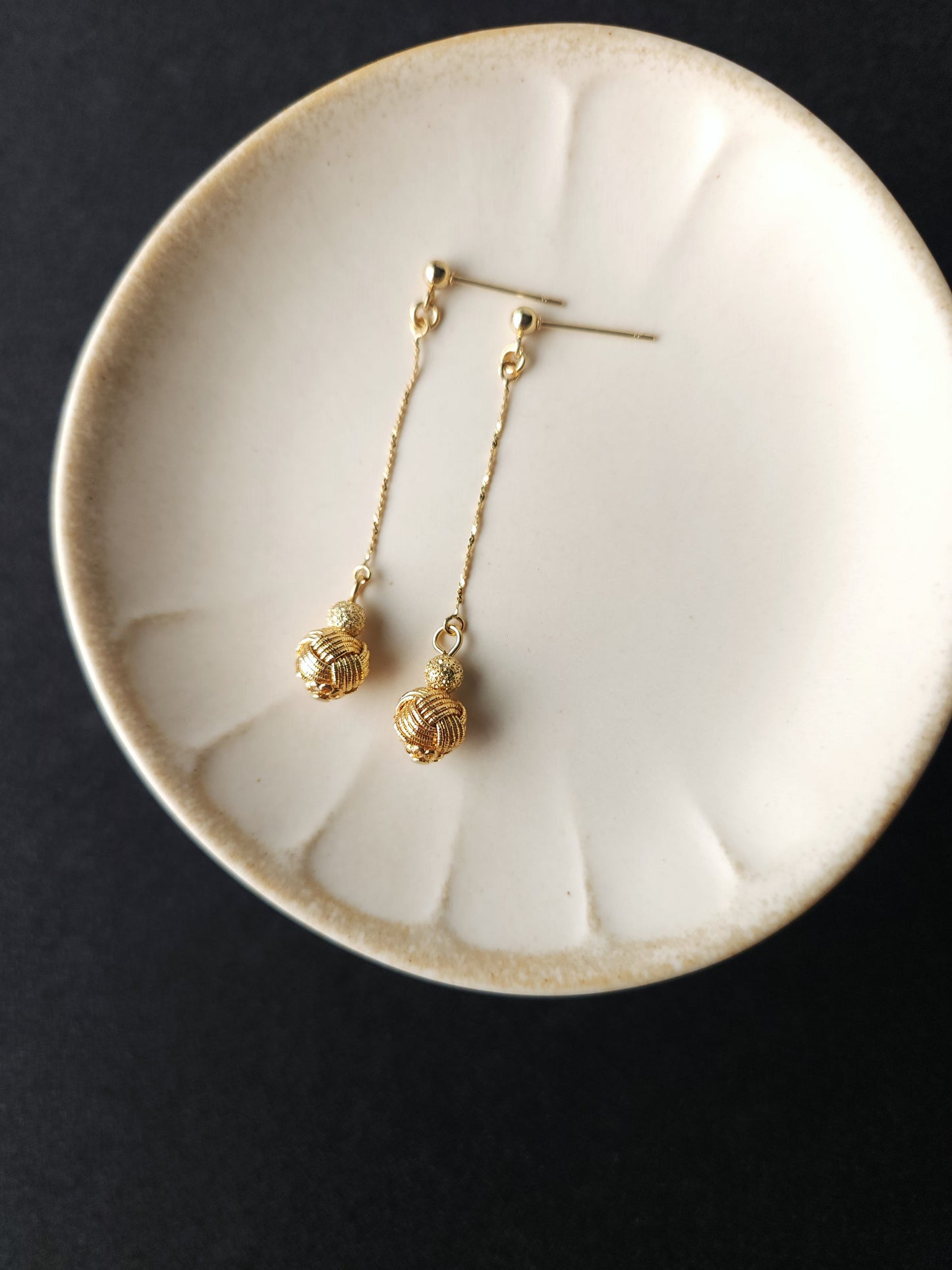 Long Drop Earrings - Metallic Gold