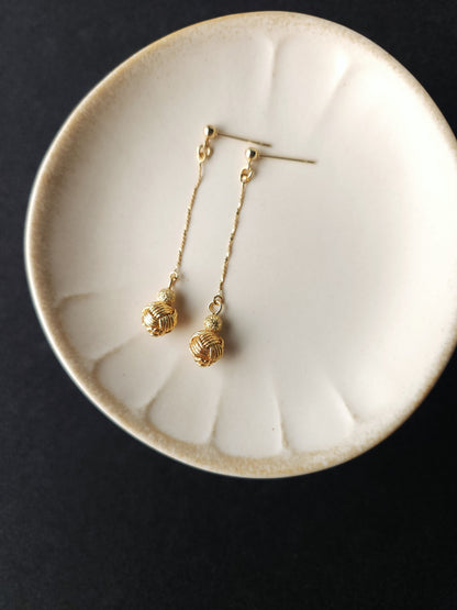 Long Drop Earrings - Metallic Gold