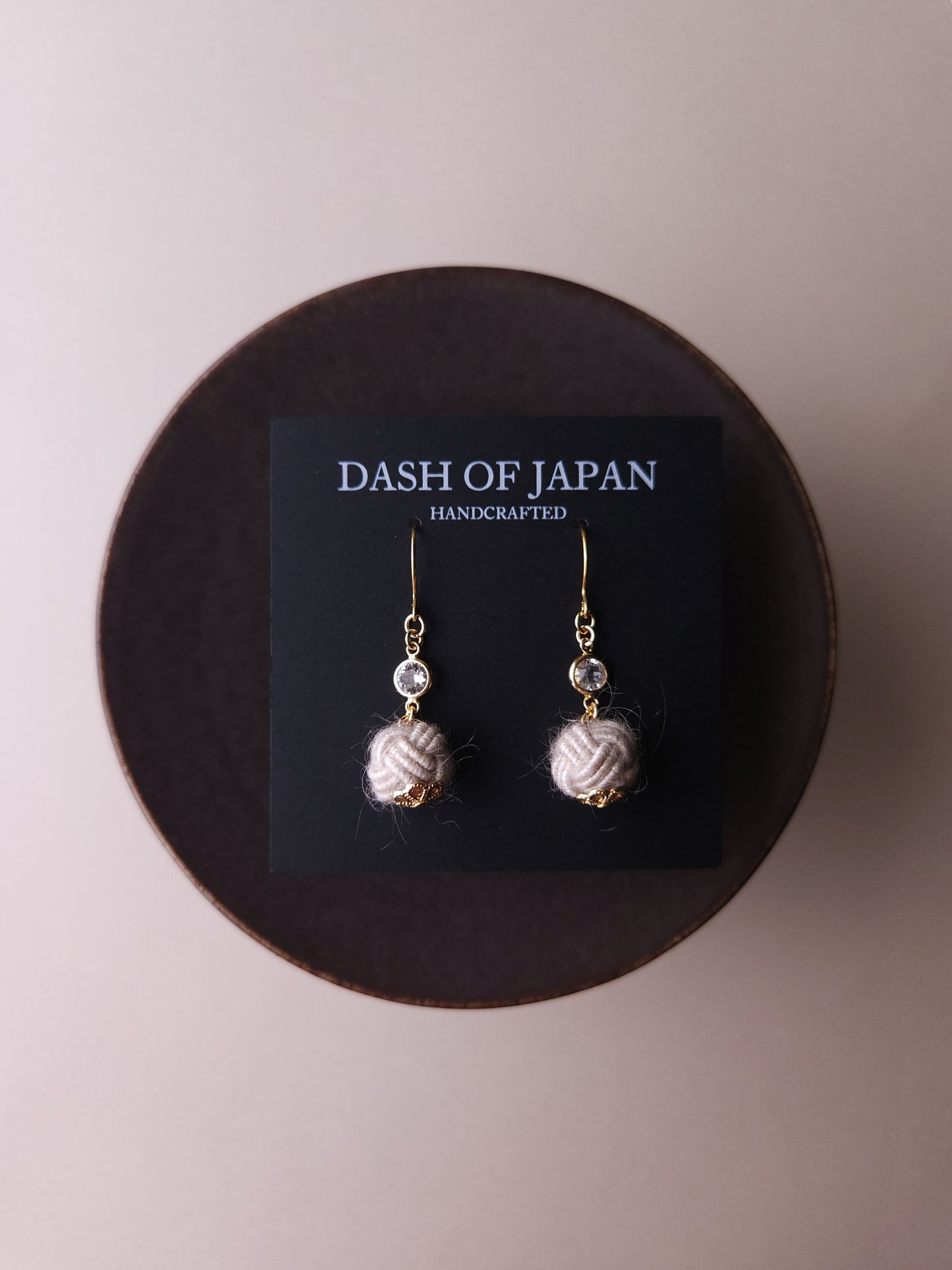 Japanese Mizuhiki Drop Earrings - Fluffy Warm Gray