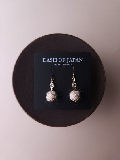 Japanese Mizuhiki Drop Earrings - Fluffy Warm Gray