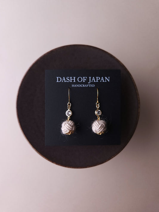 Japanese Mizuhiki Drop Earrings - Fluffy Warm Gray