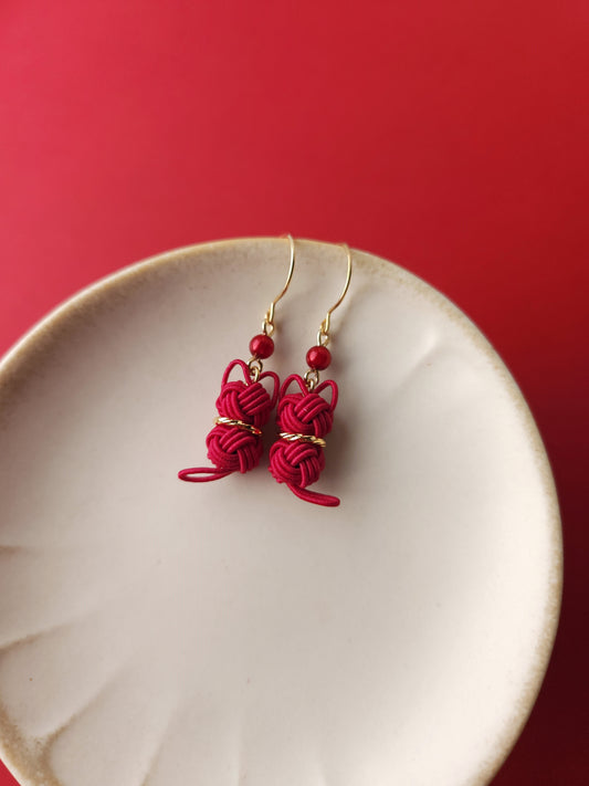Cat Earrings  -Dark Red